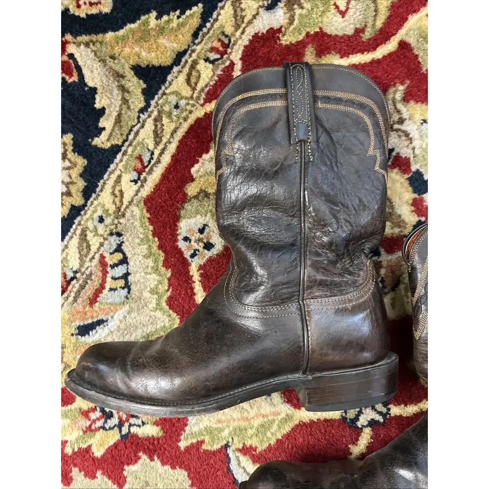 Vintage Lucchese 2000 Classic Western Boots 8 Brown Leather Mens Cowboy Western